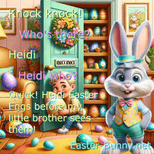 an Easter knock knock joke about Quick Heidi who? Quick Heidi Easter Eggs!